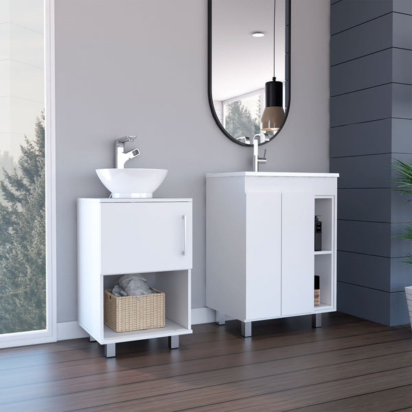 Bayard 2 Piece Bathroom Set, Vanity Cabinet + Single Bathroom Vanity, White Finish