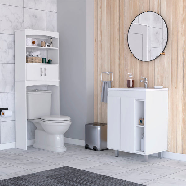 Cameron 2 Piece Bathroom Set, Vanity Cabinet + Over The Toilet Cabinet, White Finish