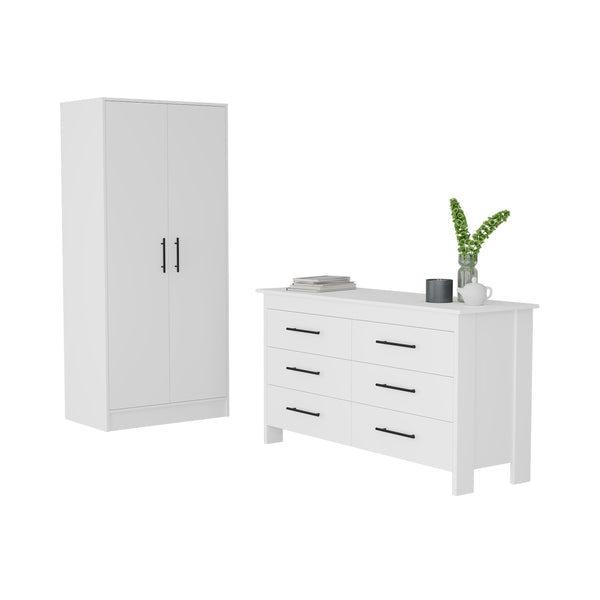 Canaan 2 Piece Bedroom Set, Armoire + Drawer Dresser, White Finish