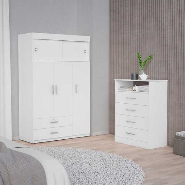 Omaha 2 Piece Bedroom Set, Armoire + Drawer Dresser, White Finish