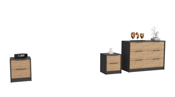 Kilgore 3 Bedroom Set, Nightstand + Nightstand + Drawer Dresser, Black Wengue / Pine Finish