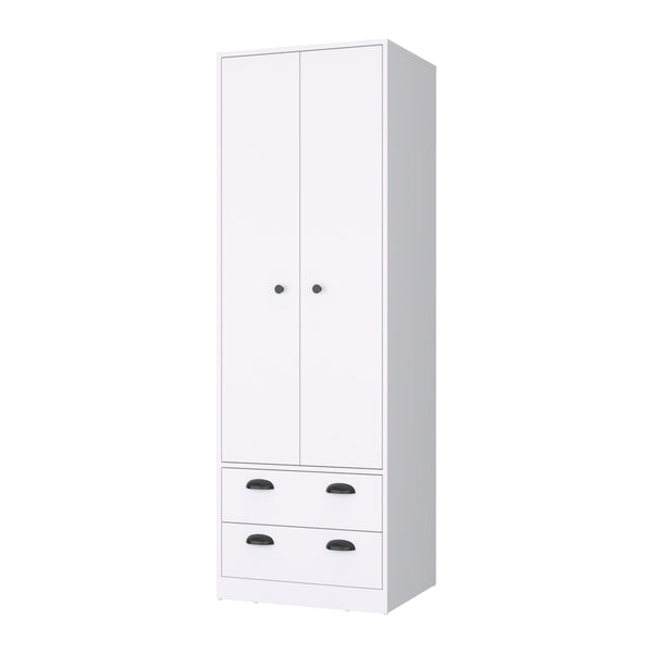 Denton Armoire with 2-Drawers and Hanging Rod, White Finish