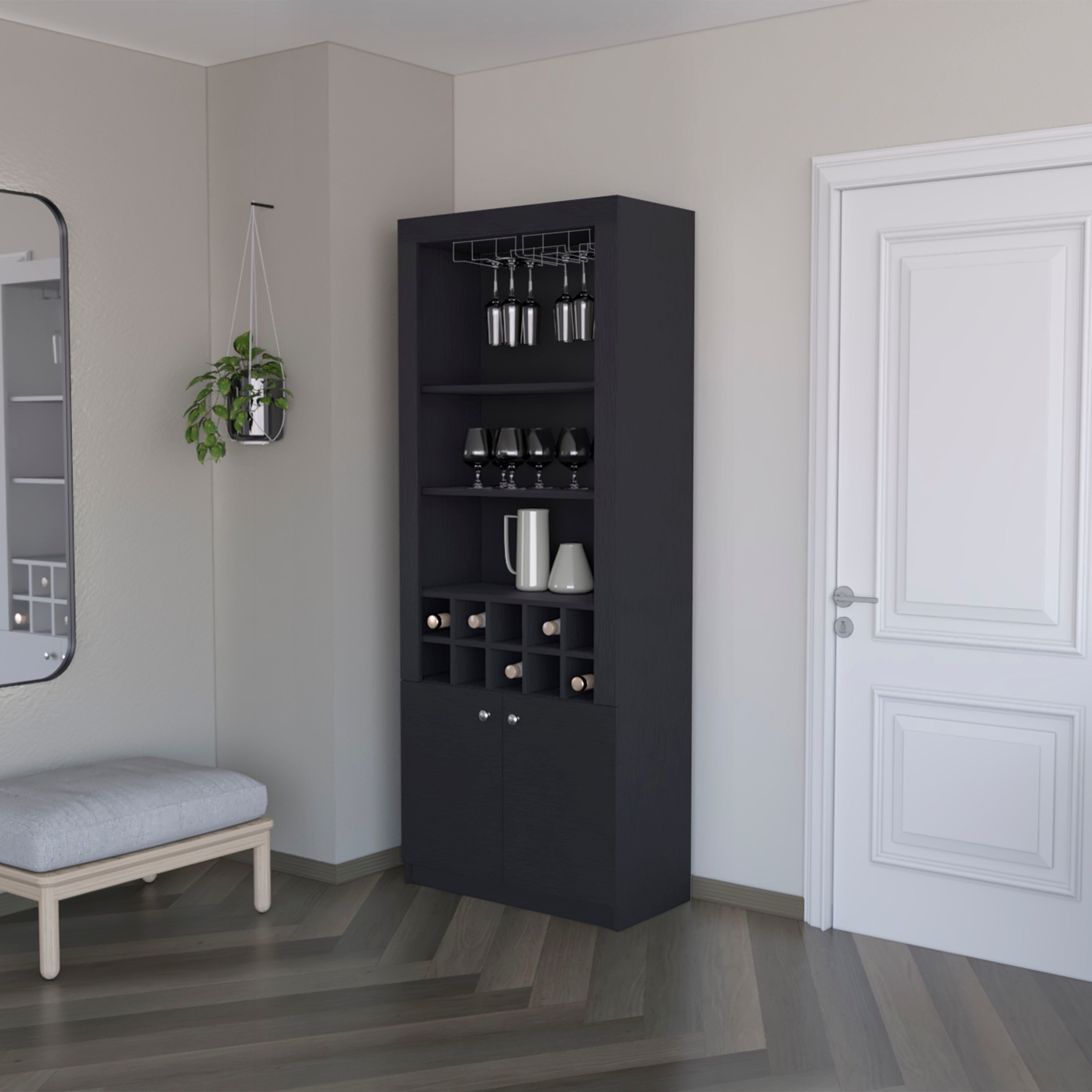 FM Furniture Clover Bar Cabinet, with Wine Storage and Thre Shelves, image size:3000x3000