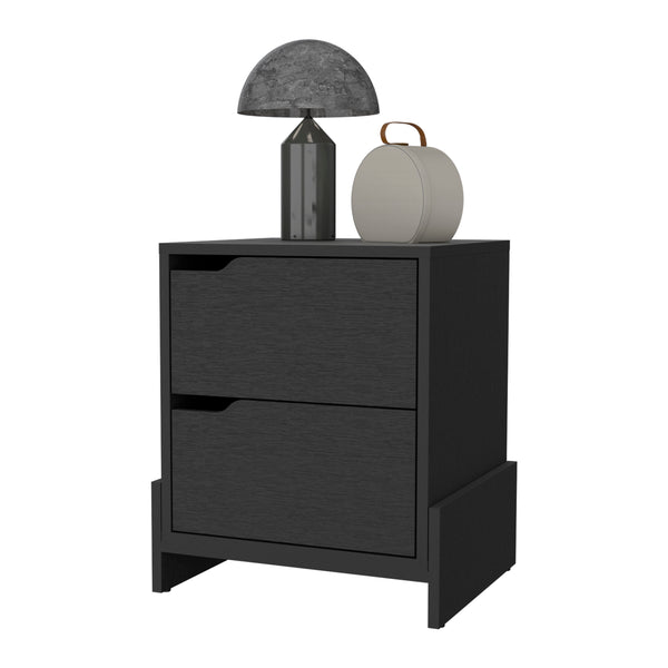 Lovell Nightstand with Sturdy Base and 2-Drawers, Black Wengue Finish