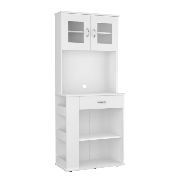Poole Pantry Cabinet, Three Side Small  Shelves, One Drawer, Double Door Cabinet, Four Adjustable Metal Legs