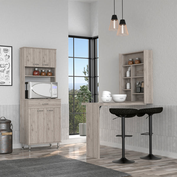 Winnipeg 2 Piece Kitchen Set, Pantry + Functional Table, Light Gray Finish