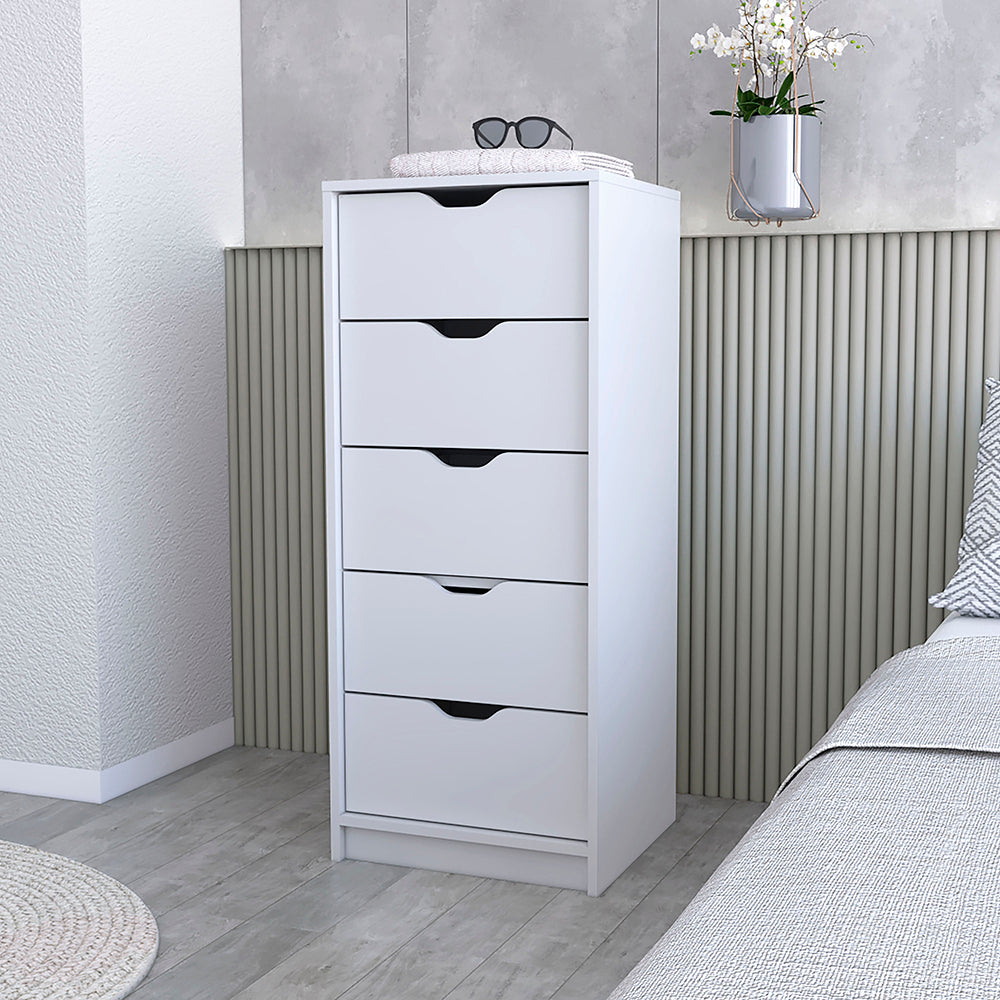 lightweight dresser Dillon 5 Narrow Drawer Dresser, Tall Chest of Drawers White