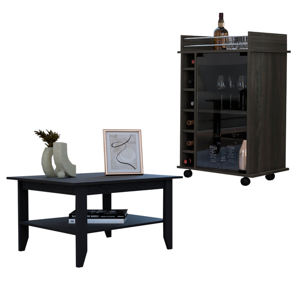 Britannica 2 Piece Living Room Set, Coffee Table + Bar Cabinet , Black /Espresso Finish