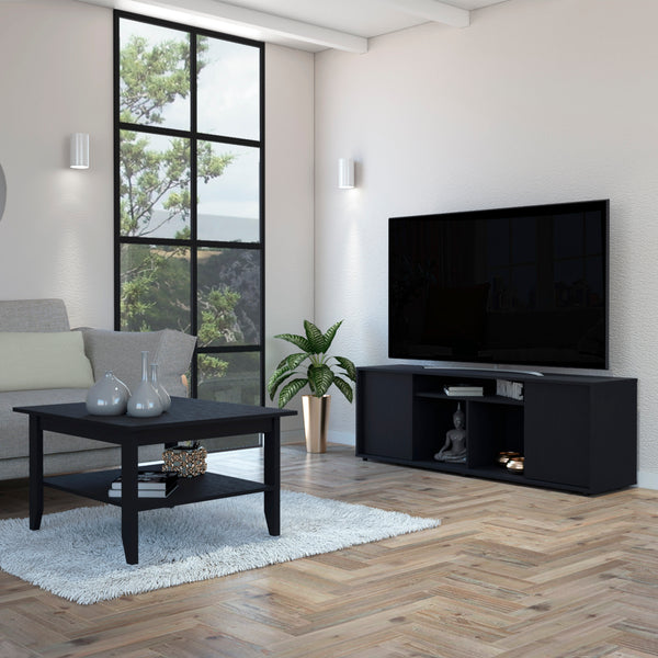 Montreal 2 Piece Living Room Set, Coffee Table + TV Stand, Black Finish