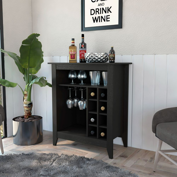 Future Bar Cabinet, Six Wine Cubbies, One Open Drawer, One Open Shelf