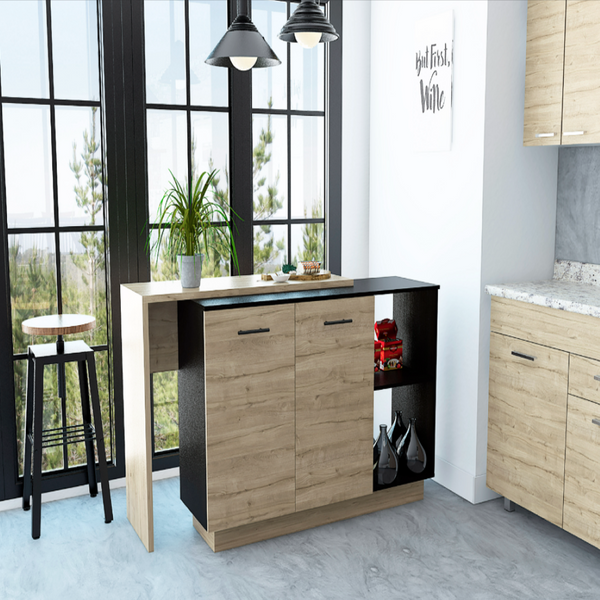 Aspen Kitchen Island, Two Concealed Shelves, One Drawer , Three Divisions