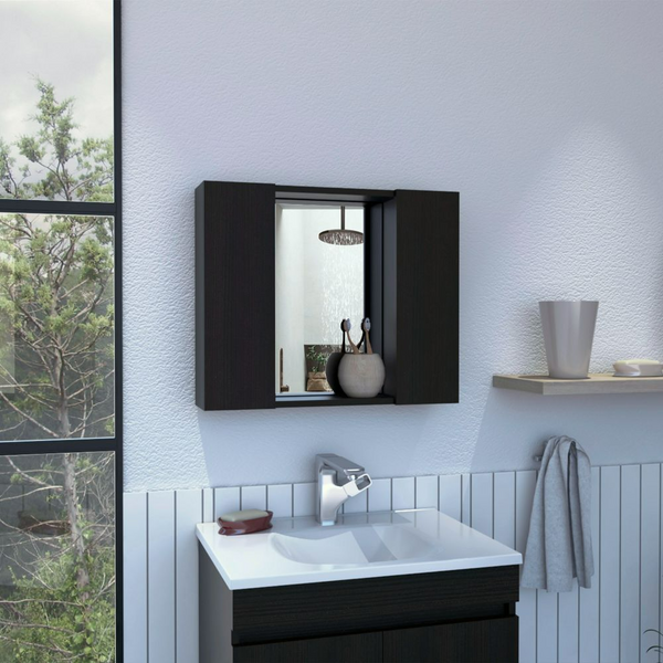 Draco Medicine Cabinet, Mirror, Double Door, One External Shelf