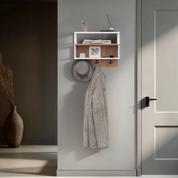 Doki Wall mounted Organizer with Open Storage, White and Natural Oak