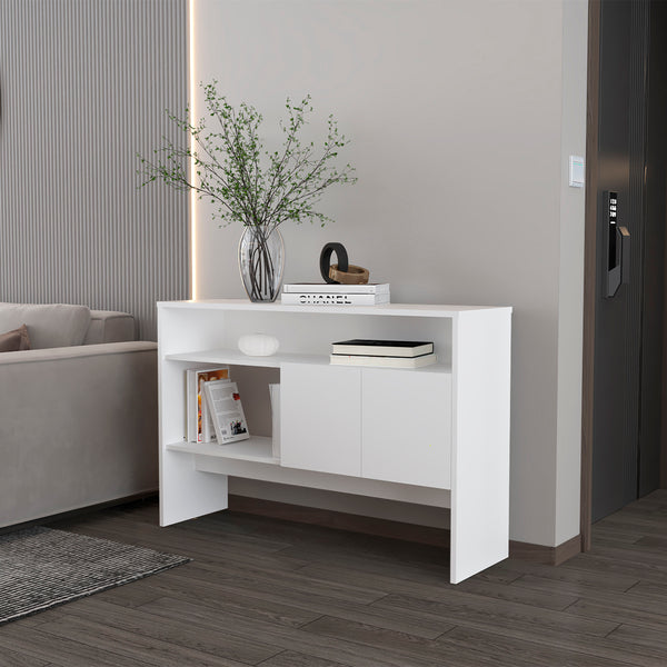 Bylas Console Table in melamine with two doors y open storage