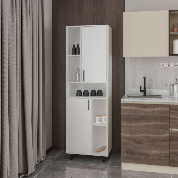 Buckshot Kitchen Pantry with Open Storage and 2 Doors,  White
