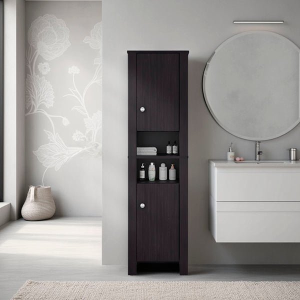 Catalina Tall Stylish Cabinet, Bathroom Organizer with Closed Compartments and Daily Use Areas, Wenge