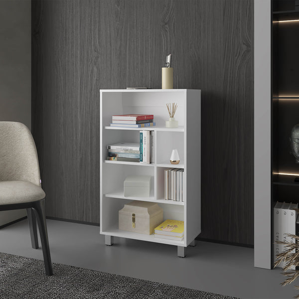 Charco Bookcase in Melamine with Six  Shelves, White