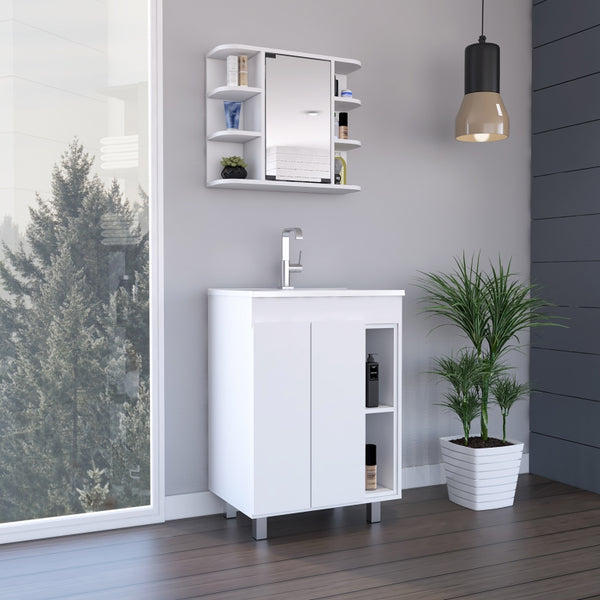 Auburn 2 Piece Bathroom Set, Vanity Cabinet + Medicine Cabinet, White Finish