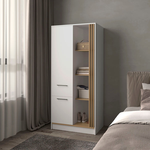 Pekin Modern Wardrobe Organizer with Shelves and Rod, Natural Oak