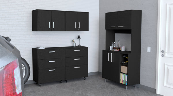 Sunapee 5 Piece Garage Set, Pantry Cabinet + 2 Drawer Storage Cabinet + 2 Wall Cabinet, Black Wengue Finish