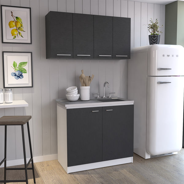Aztec 2 Piece Kitchen Set, Wall Cabinet + Utility Sink Cabinet, Black Wengue/White Finish