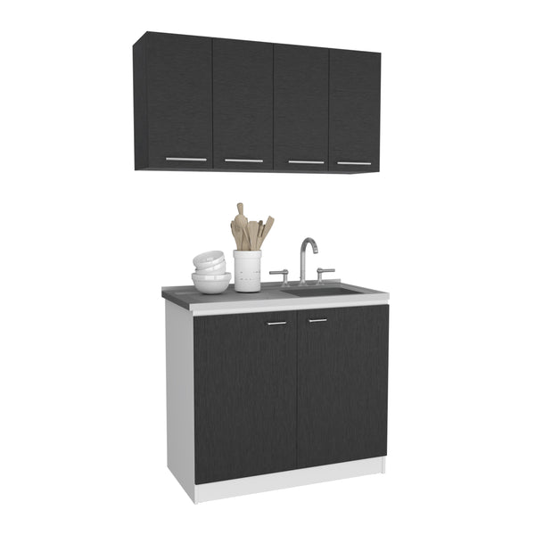 Aztec 2 Piece Kitchen Set, Wall Cabinet + Utility Sink Cabinet, Black Wengue/White Finish