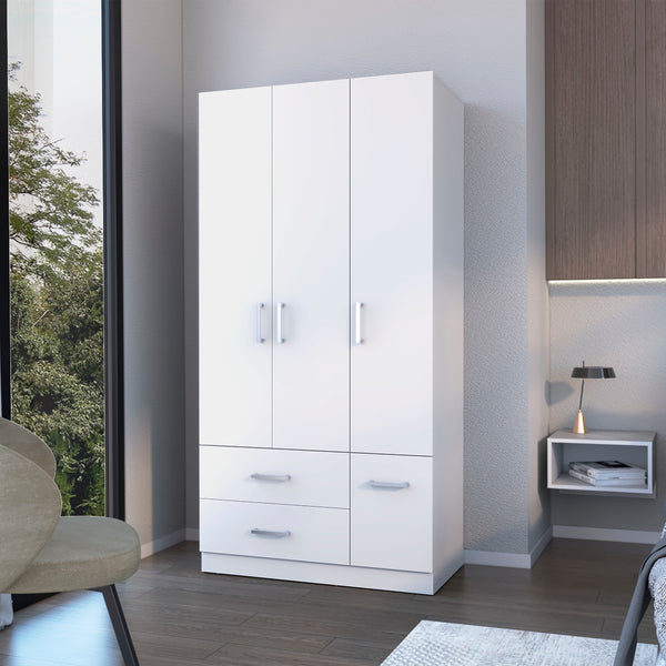 Douglas Armoire in melamine, two drawers, hanging rod and 4 doors