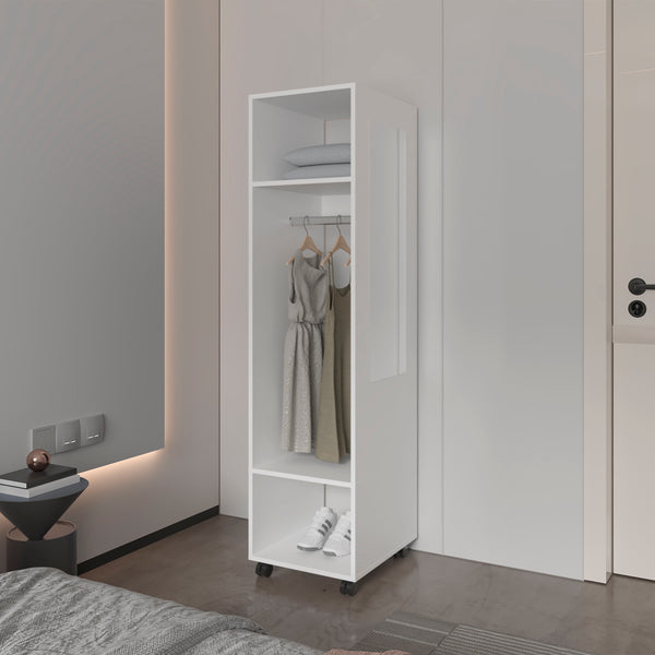 Benson Wardrobe in melamine with mirror and open storage