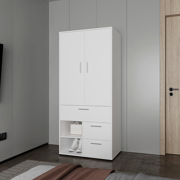 Care Free Multi-Storage Wardrobe with Rod and Shelving, White