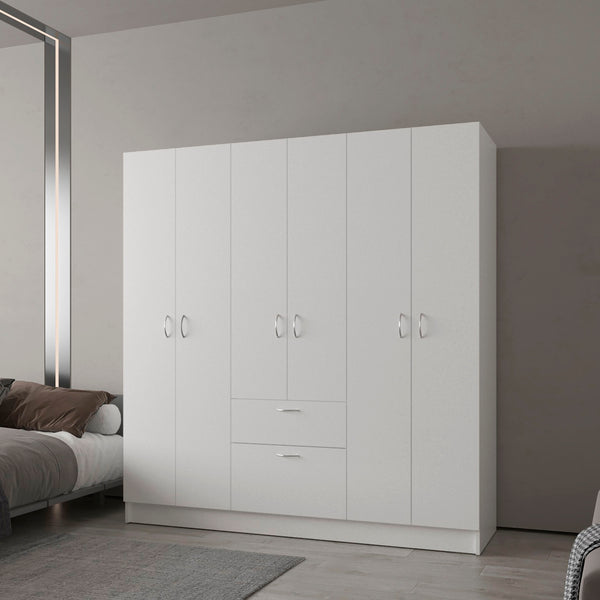 Olin 6-Door Wardrobe with Shelves and Drawer, Multistorage.