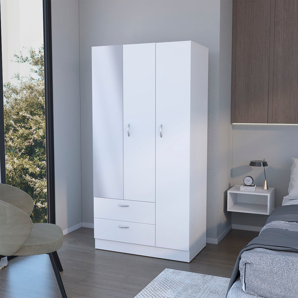 Eloy Modern Wardrobe with Ample Storagea mirror two Drawers Four Shelves and Hanging Rodwhite