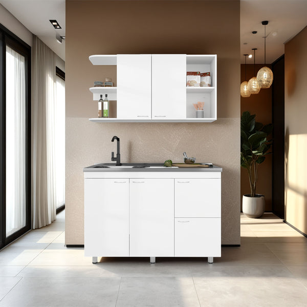 Desert Hills Multifunctional Kitchen Cabinet Set with Ample Storage,  White