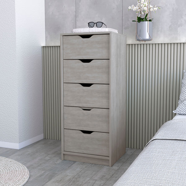 Dillon Narrow 5 Drawer Dresser Tall Chest of Drawers Concrete Gray