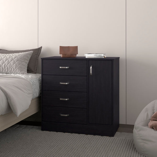 Turkey 4-Drawer Dresser with Side Cabinet, Freestanding Storage Organizer with Interior Shelf – Ideal for Bedroom, Wenge