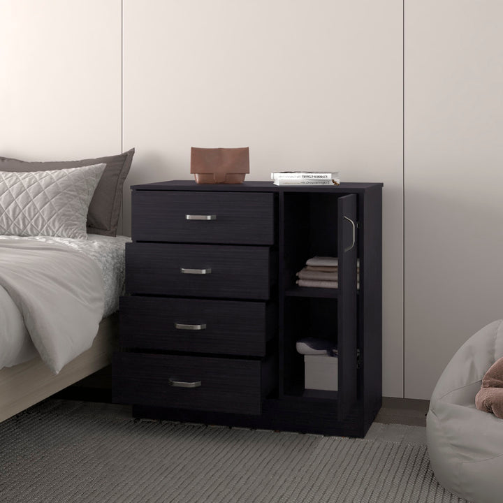 Turkey 4-Drawer Dresser with Side Cabinet, Freestanding Storage Organizer with Interior Shelf – Ideal for Bedroom, Wenge Turkey 4-Drawer Dresser with Side Cabinet, Freestanding Storage Organizer with Interior Shelf – Ideal for Bedroom, Wenge