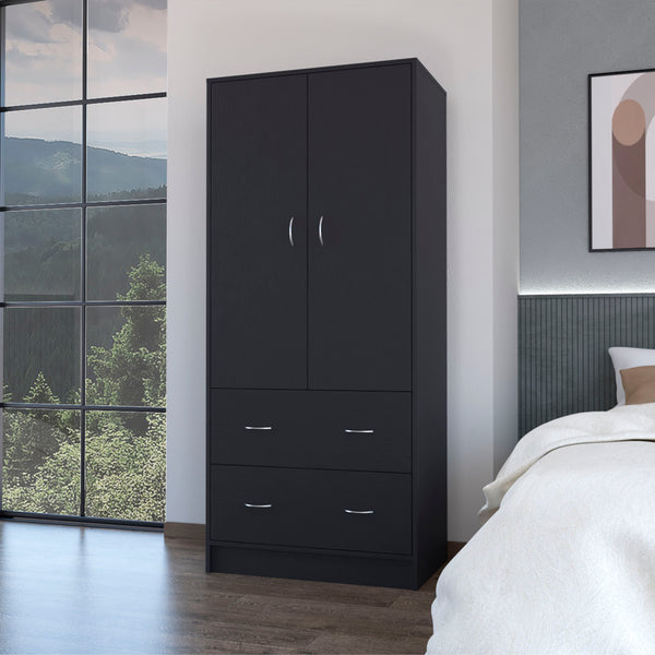 Wenden Wardobre with 2 drawers 2 doors ample storage and hanging rodblack