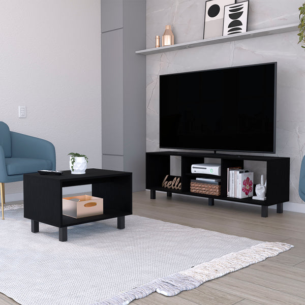 Hoven 2 Piece Living Room Set with TV Rack and Coffee Table Black