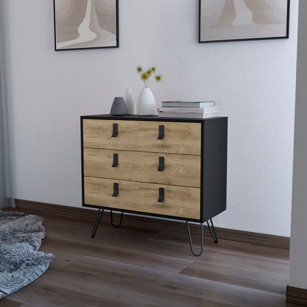 Kimball Hairpin Legs Dresser with 3-Drawers and Modern Design Black / Macadamia