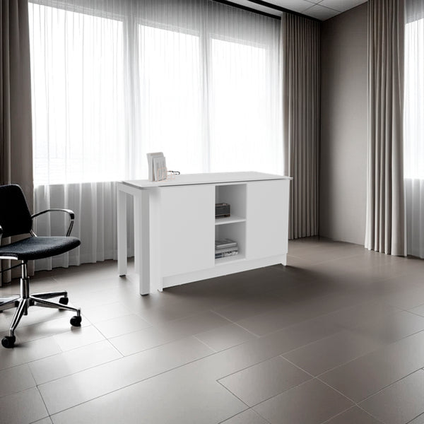 Elfrida Desk, Two Open Storage Shelves, Contemporary Space-Saving Design for Home Office or Study Area, White