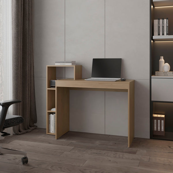 Salomé Computer Desk with Open Storage, Natural Oak