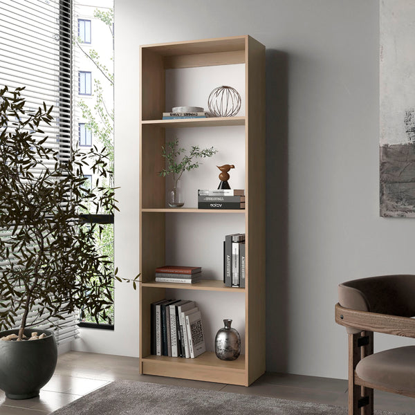 Bear Flat Bookcase with Open Storage and 4 Shelves ,Natural Oak and White