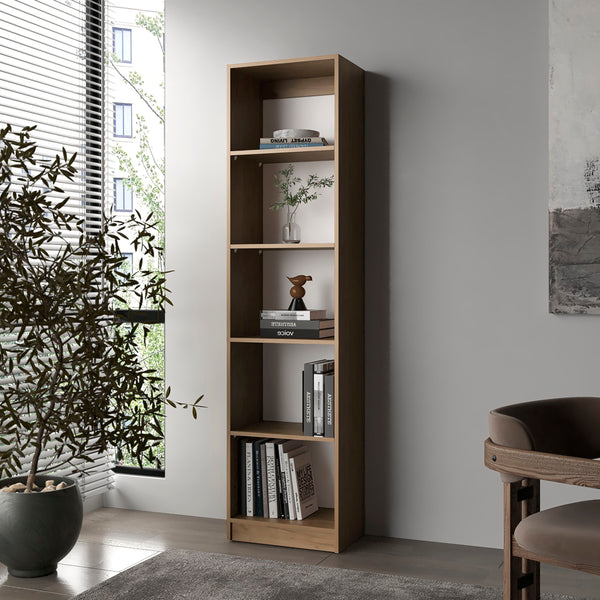 Beaver Balley Bookcase with Open Storage and 5 Shelves, Natural Oak and White