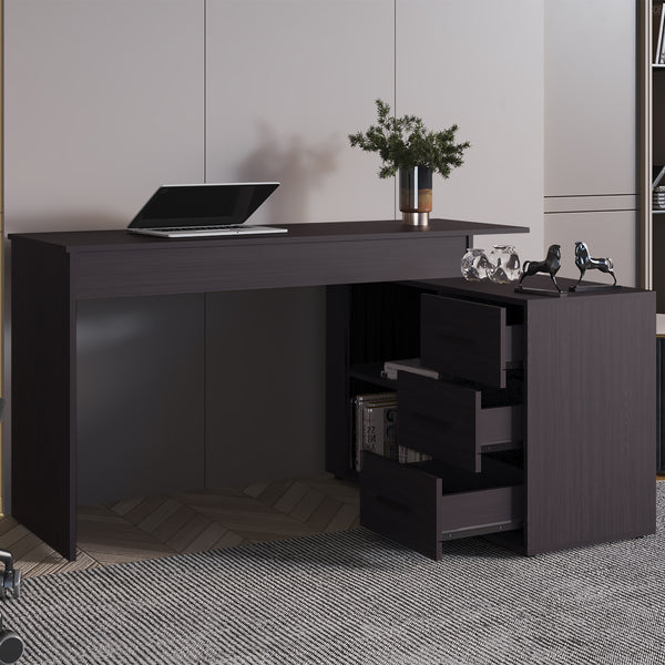 Cornville L-Shaped Desk with 3 Drawers and Storage Space,Wenge