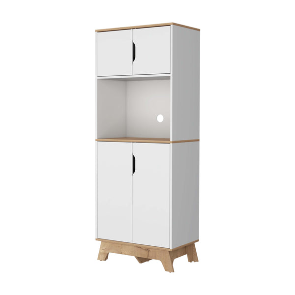 Brussel Microwave Pantry Cabinet ,Light Oak / White