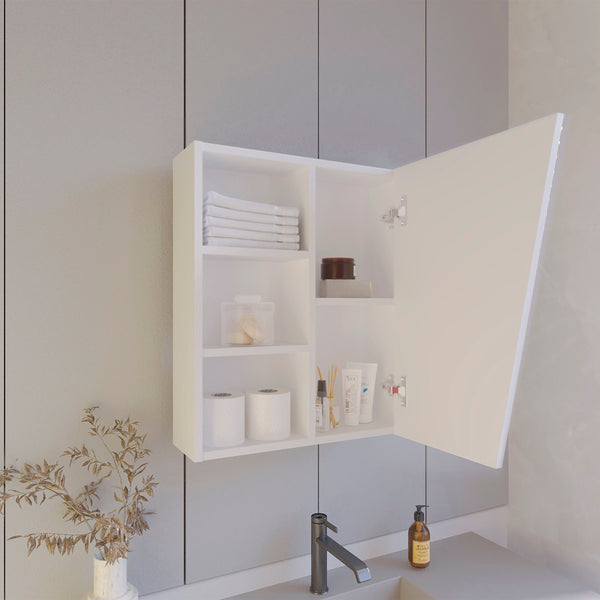 Pinedale Medicine Cabinet with Mirrored Door and Open Storage, White