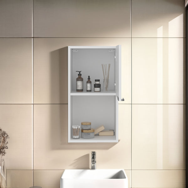 Wall-Mounted Bathroom Cabinet with Hidden Storage and Open Compartment, White