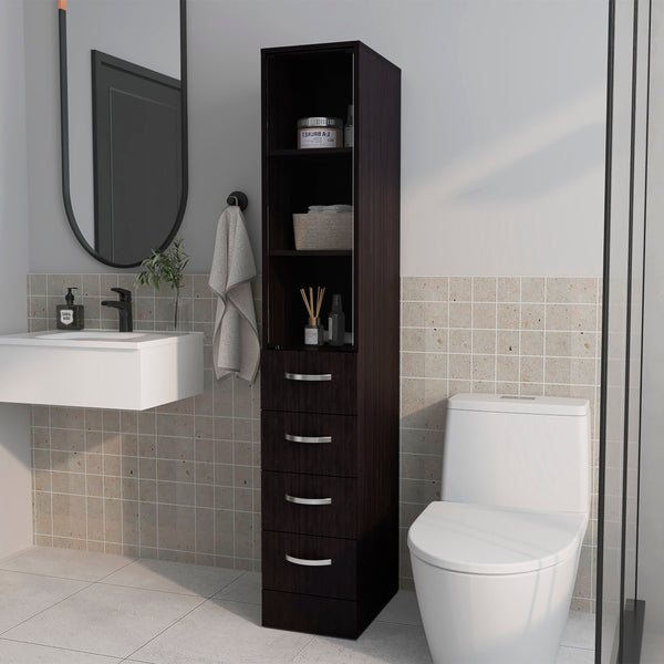 FM FURNITURE Piñon Bathroom Linen Cabinet with Glass Door and Drawers, Wengue