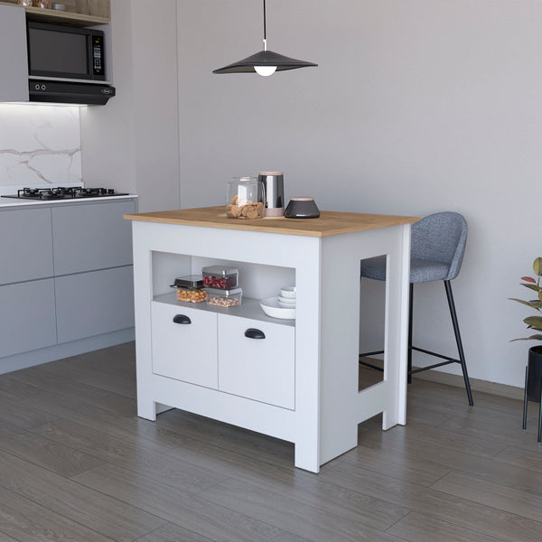 Theba Kitchen Island whit 2 doors 3 shelves White