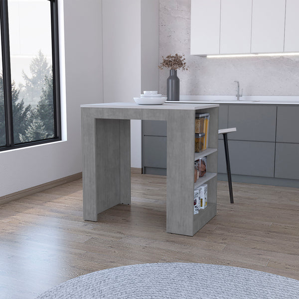 Harlan Kitchen Island Counter Height Table Top with 3-Side Shelf Concrete Gray / Ibiza Marble