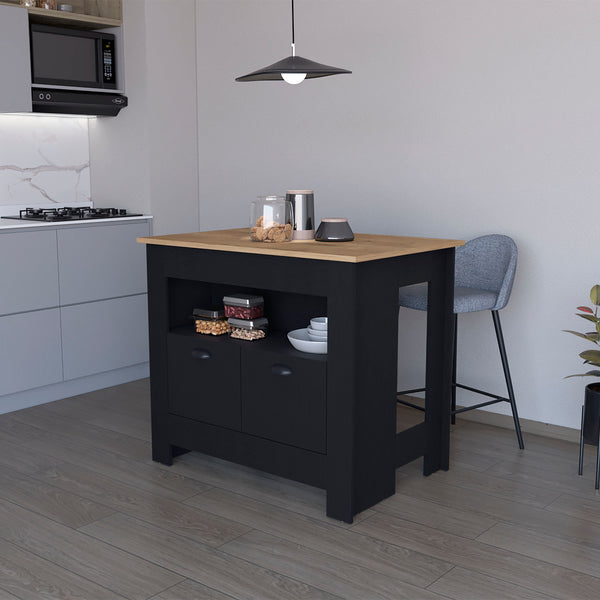 Theba Kitchen Island whit 2 doors 3 shelves Black